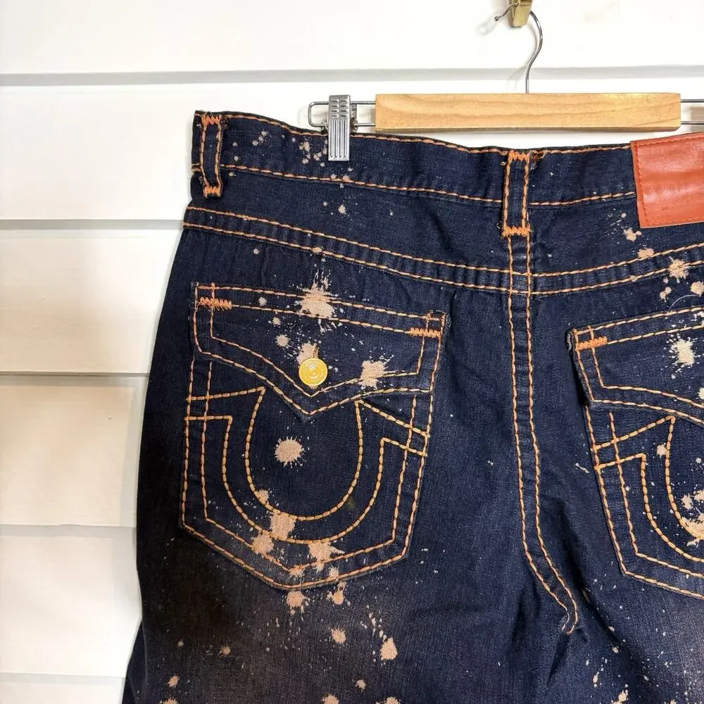 TRUE RELIGION Billy T Flap Pocket Denim Shorts Bleach Splatter Size 42 NWT